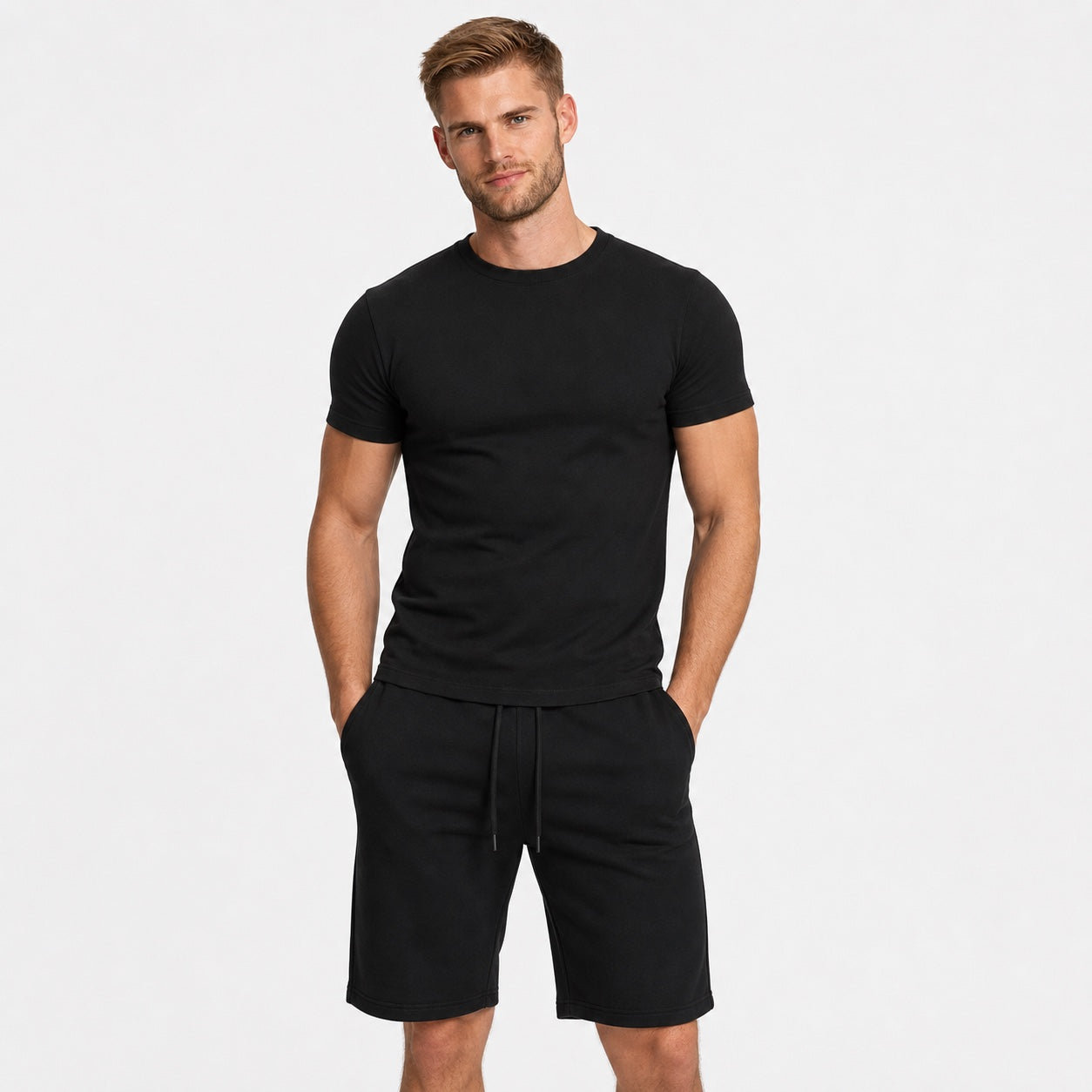 Men's Crew-Neck T-Shirt and Drawstring Shorts Set