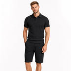 Men's Textured Polo Shirt and Drawstring Shorts Set
