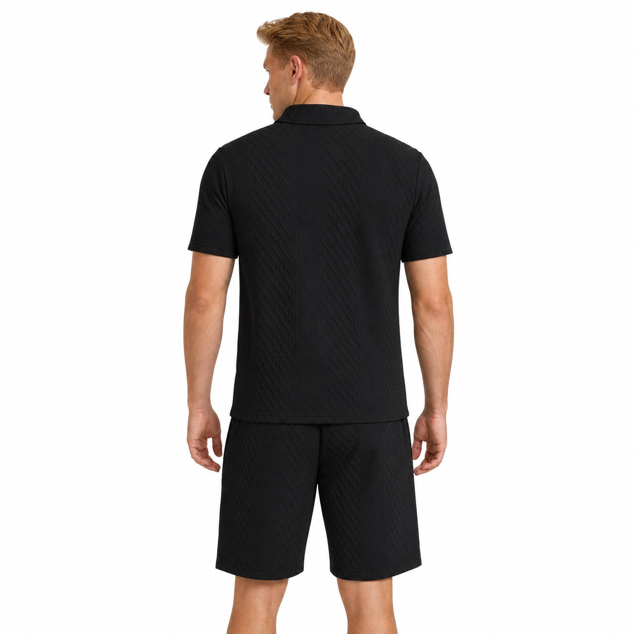 Men's Textured Polo Shirt and Drawstring Shorts Set
