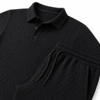 Men's Textured Polo Shirt and Drawstring Shorts Set