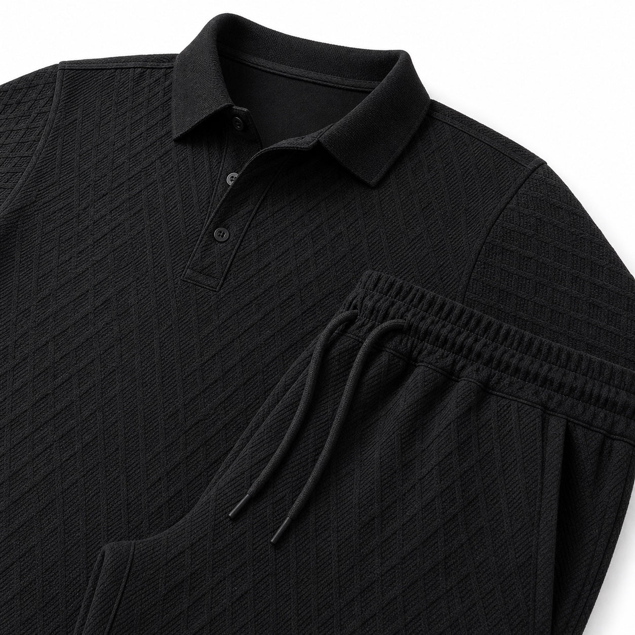Men's Textured Polo Shirt and Drawstring Shorts Set