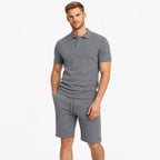 Men's Textured Polo Shirt and Drawstring Shorts Set