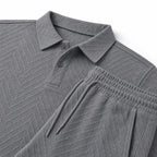 Men's Textured Polo Shirt and Drawstring Shorts Set