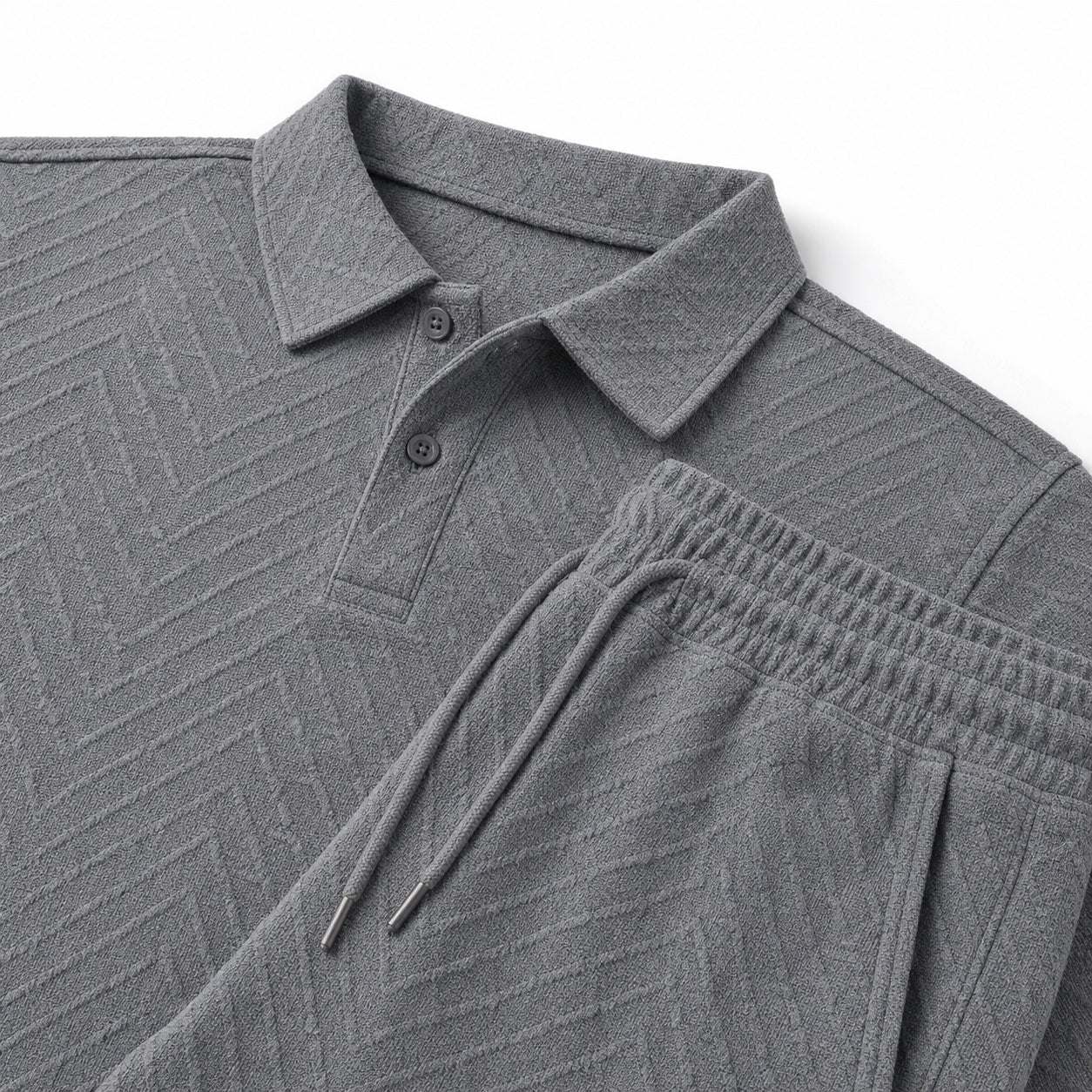 Men's Textured Polo Shirt and Drawstring Shorts Set