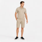 Men's Textured Polo Shirt and Drawstring Shorts Set
