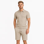 Men's Textured Polo Shirt and Drawstring Shorts Set