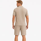 Men's Textured Polo Shirt and Drawstring Shorts Set