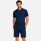 Men's Textured Polo Shirt and Drawstring Shorts Set