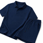 Men's Textured Polo Shirt and Drawstring Shorts Set