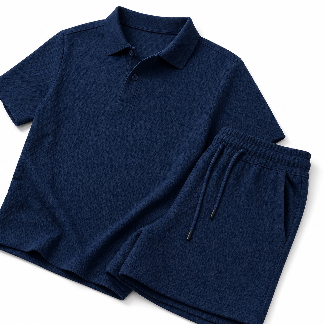 Men's Textured Polo Shirt and Drawstring Shorts Set