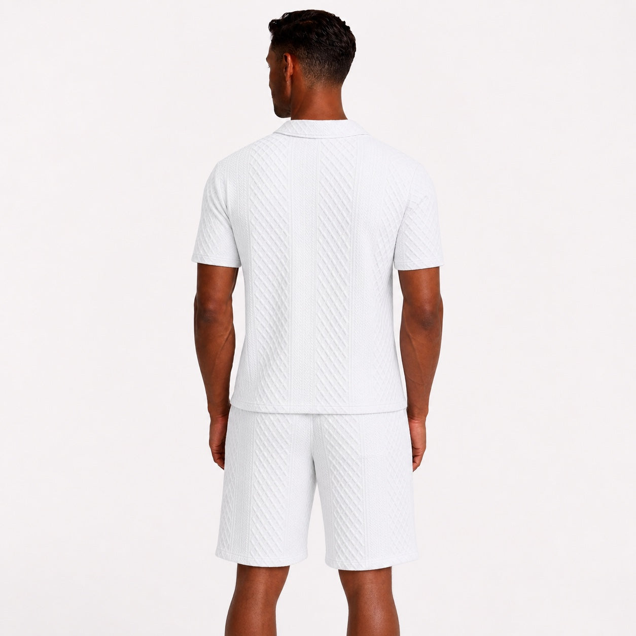 Men's Textured Polo Shirt and Drawstring Shorts Set