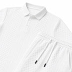 Men's Textured Polo Shirt and Drawstring Shorts Set