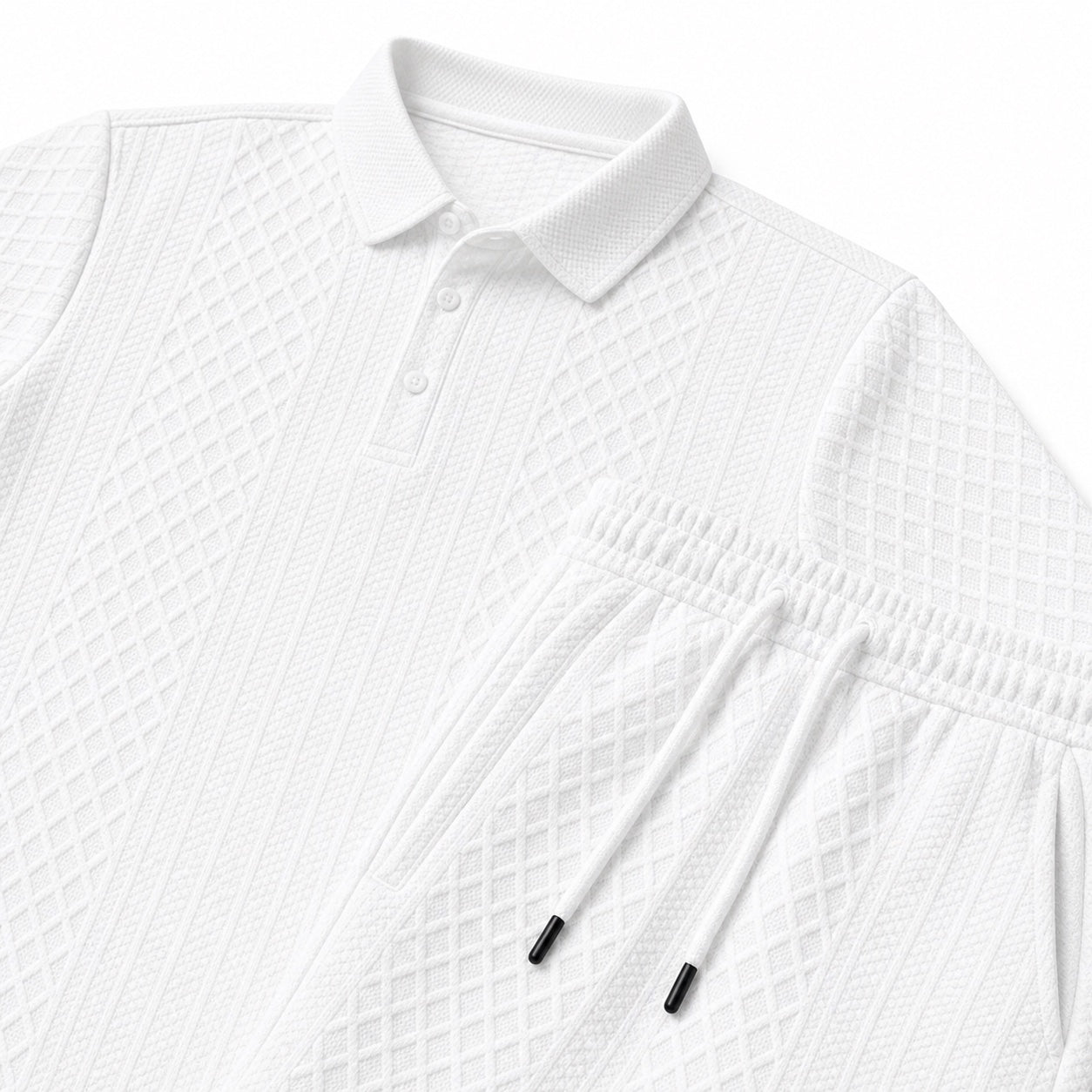 Men's Textured Polo Shirt and Drawstring Shorts Set