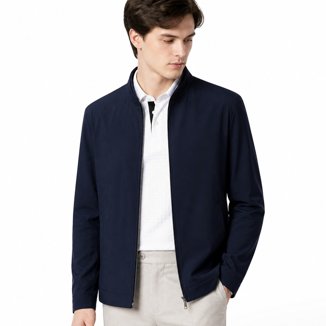 Men's Stand-Collar Zip Jacket Lightweight Regular Fit