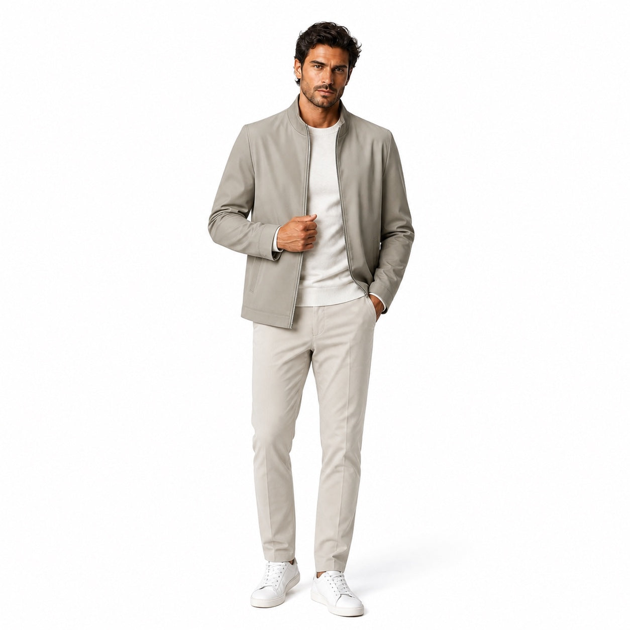 Men's Stand-Collar Zip Jacket Lightweight Regular Fit