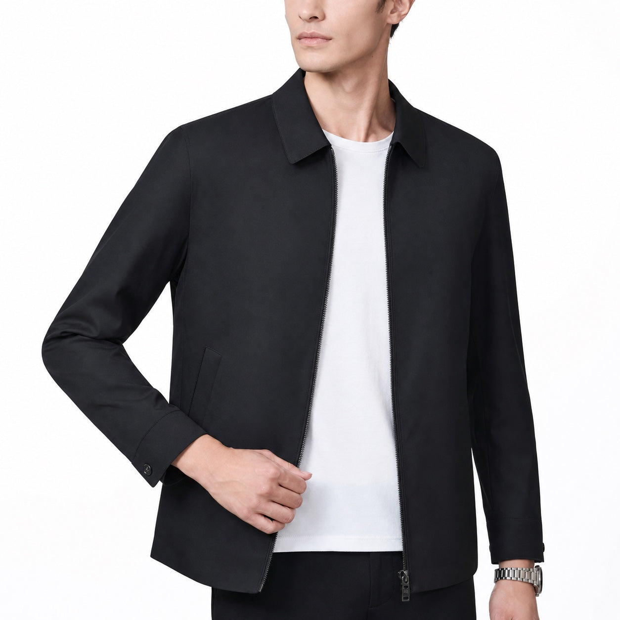 Men's Point-Collar Zip Jacket Lightweight Regular Fit