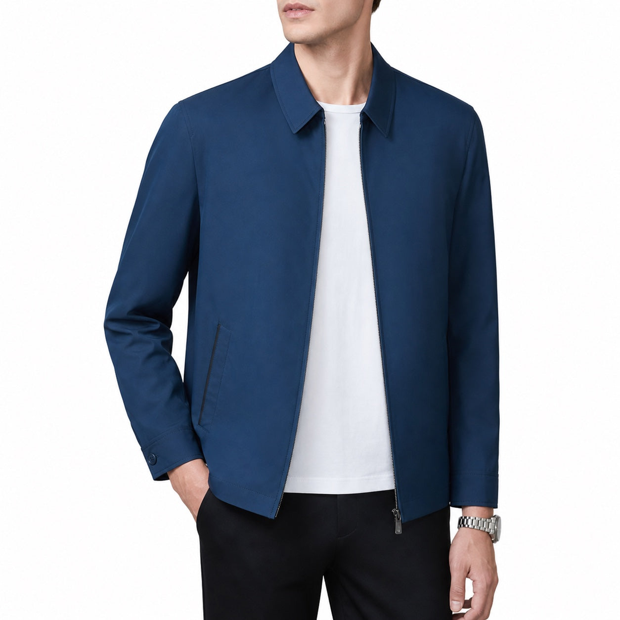 Men's Point-Collar Zip Jacket Lightweight Regular Fit