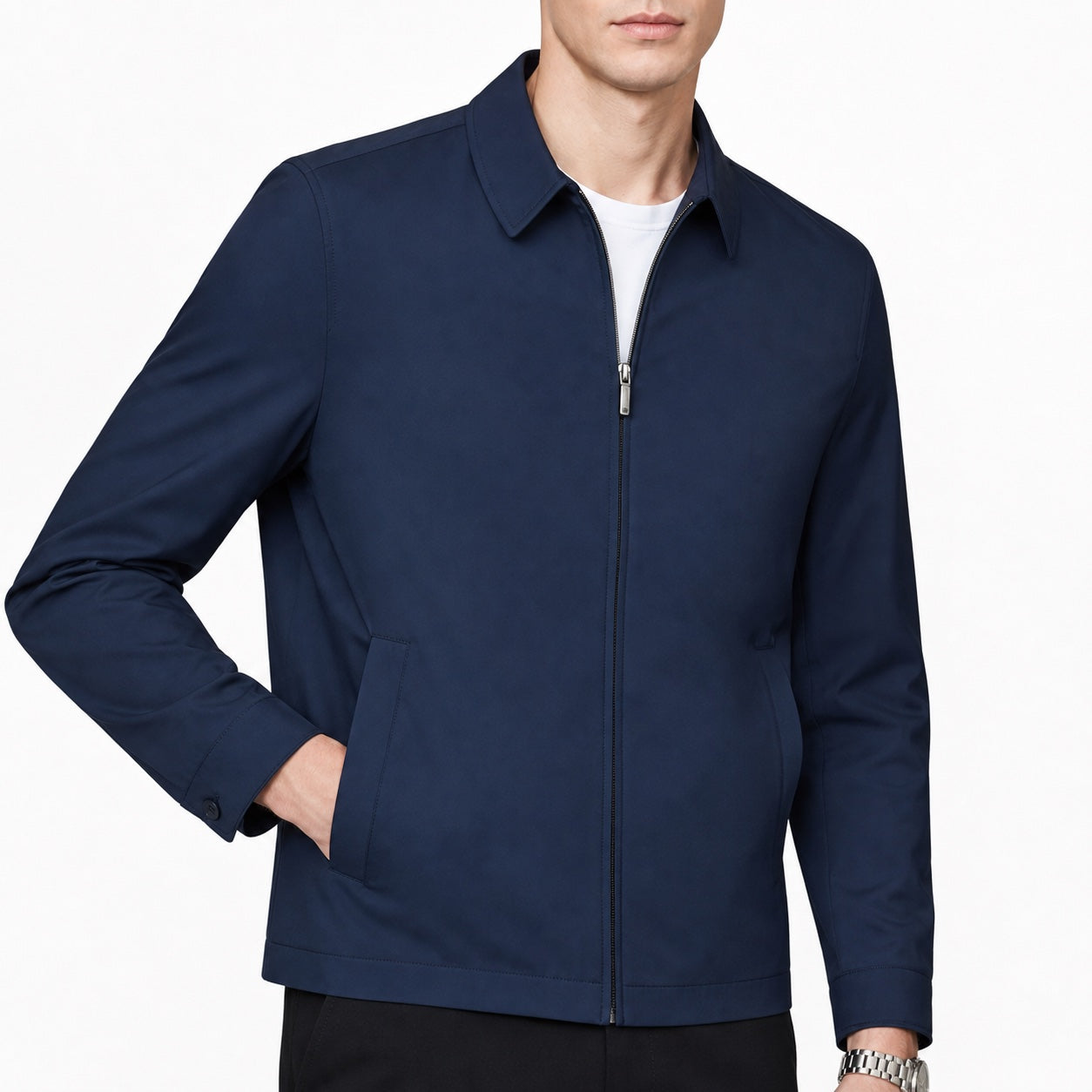 Men's Point-Collar Zip Jacket Lightweight Regular Fit