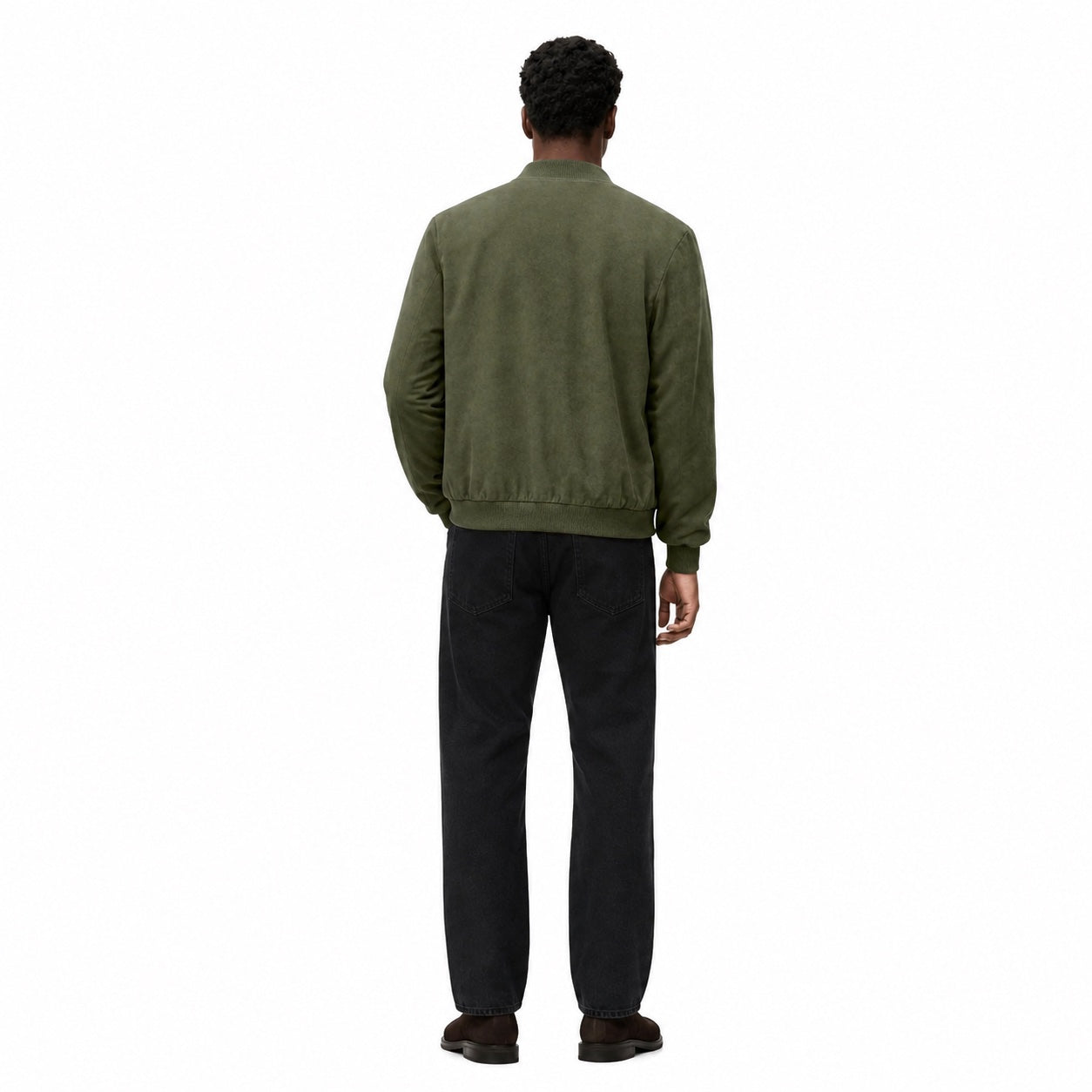 Men's Suede-Look Bomber Zip Jacket Ribbed Regular Fit