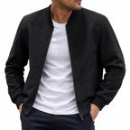 Men's Suede-Look Bomber Zip Jacket Ribbed Regular Fit