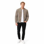 Men's Suede-Look Bomber Zip Jacket Ribbed Regular Fit
