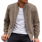 Men's Suede-Look Bomber Zip Jacket Ribbed Regular Fit