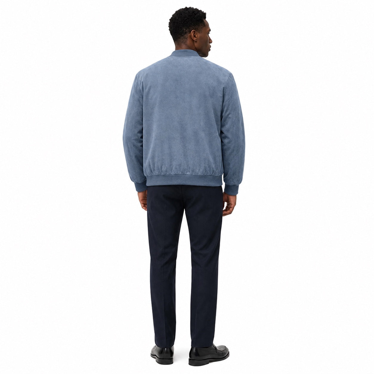 Men's Suede-Look Bomber Zip Jacket Ribbed Regular Fit