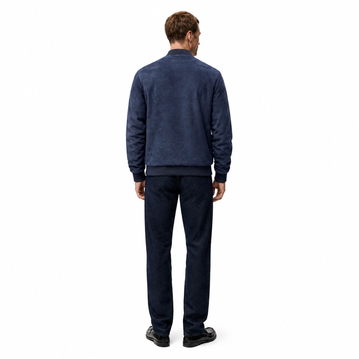 Men's Suede-Look Bomber Zip Jacket Ribbed Regular Fit