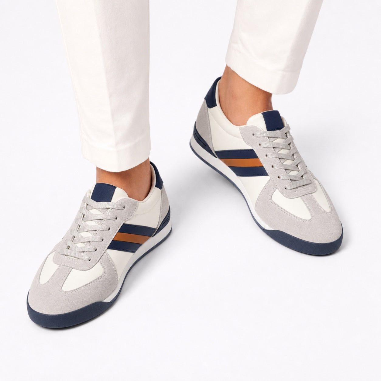 Men's Retro Low-Top Trainers Contrast Stripes Lace-Up Regular Fit