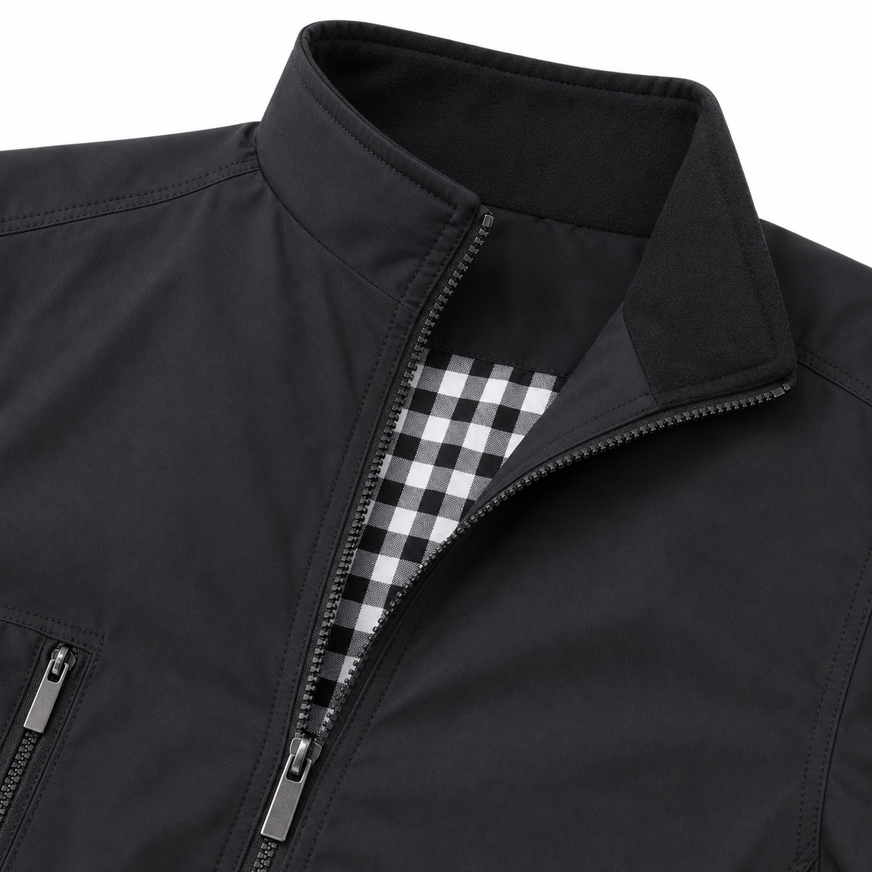 Men's Lightweight Zip Jacket Stand Collar Regular Fit - Black detail