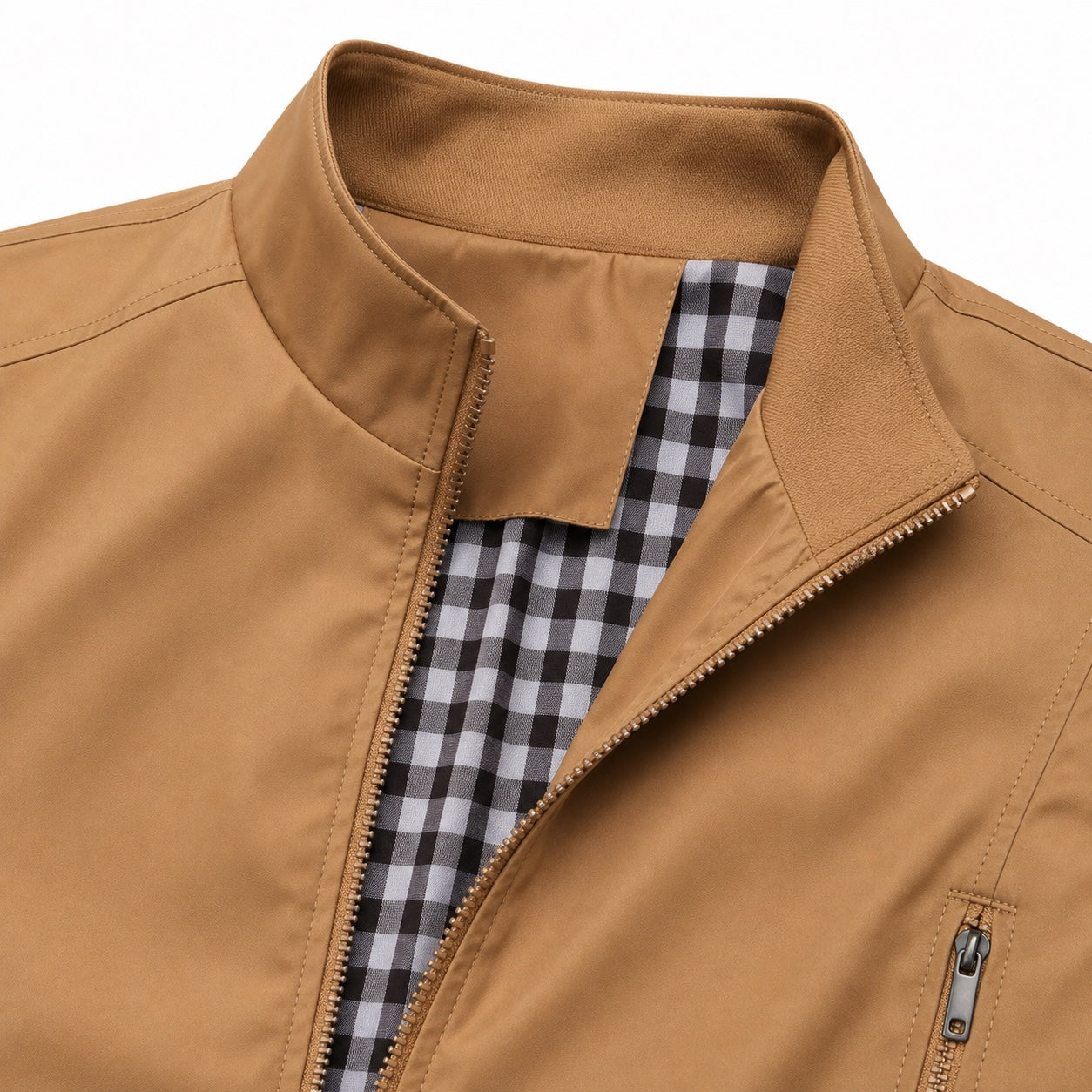 Men's Lightweight Zip Jacket Stand Collar Regular Fit - Khaki detail