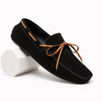 Men's Suede Driving Loafers Moccasin Stitch Comfortable Fit - Black detail