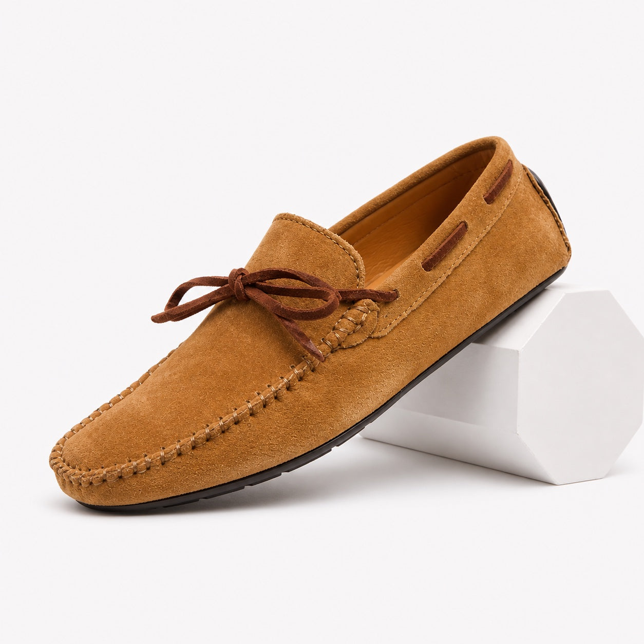 Men's Suede Driving Loafers Moccasin Stitch Comfortable Fit - Brown detail