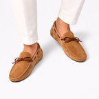 Men's Suede Driving Loafers Moccasin Stitch Comfortable Fit - Brown front