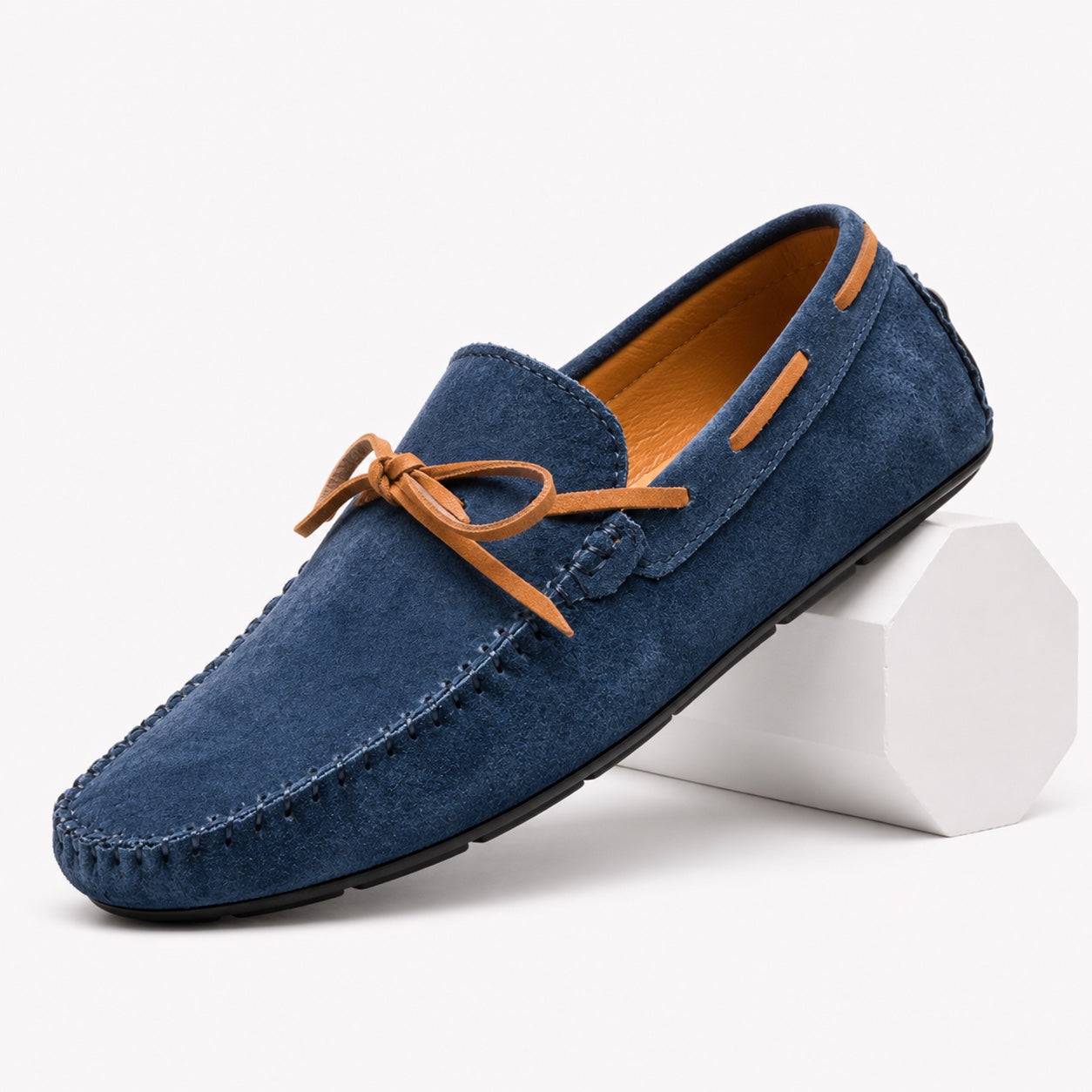 Men's Suede Driving Loafers Moccasin Stitch Comfortable Fit - Dark Blue detail