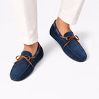 Men's Suede Driving Loafers Moccasin Stitch Comfortable Fit - Dark Blue front