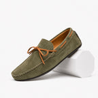 Men's Suede Driving Loafers Moccasin Stitch Comfortable Fit - Dark Green detail