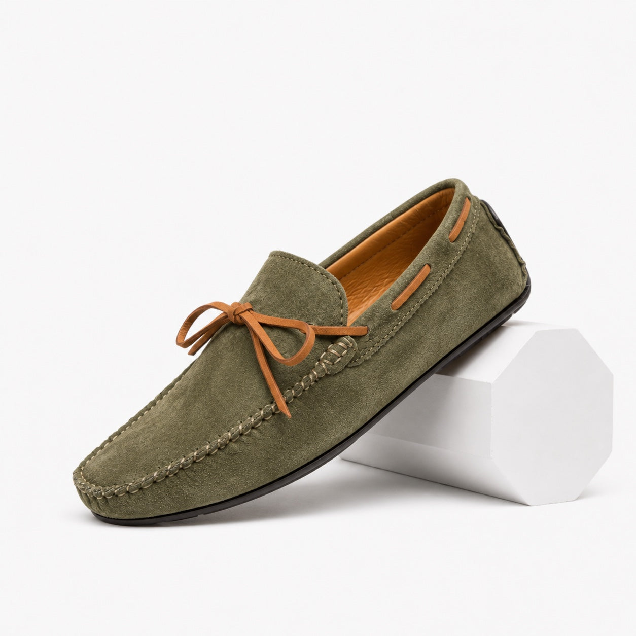 Men's Suede Driving Loafers Moccasin Stitch Comfortable Fit - Dark Green detail