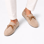 Men's Suede Driving Loafers Moccasin Stitch Comfortable Fit - Khaki front