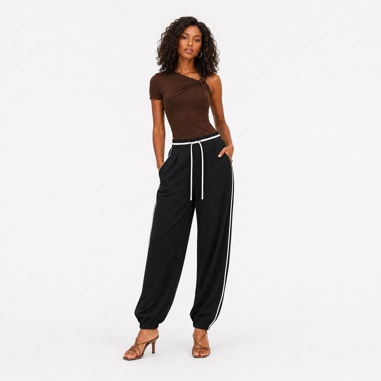 Women's black relaxed trousers alternate front view
