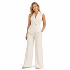 Women's Sleeveless Waistcoat and Wide-Leg Trousers Set Tailored Fit