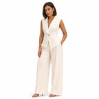 Women's Sleeveless Waistcoat and Wide-Leg Trousers Set Tailored Fit