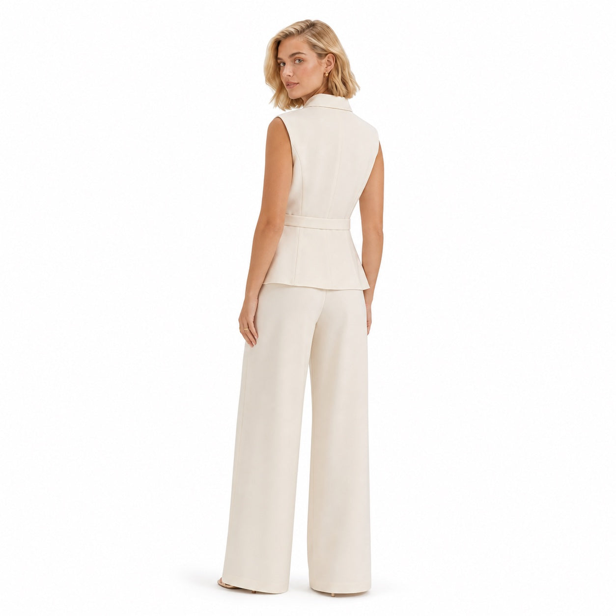 Women's Sleeveless Waistcoat and Wide-Leg Trousers Set Tailored Fit