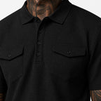 Men's Textured Polo Shirt and Shorts Set Twin Chest Pockets Relaxed Fit - Black detail