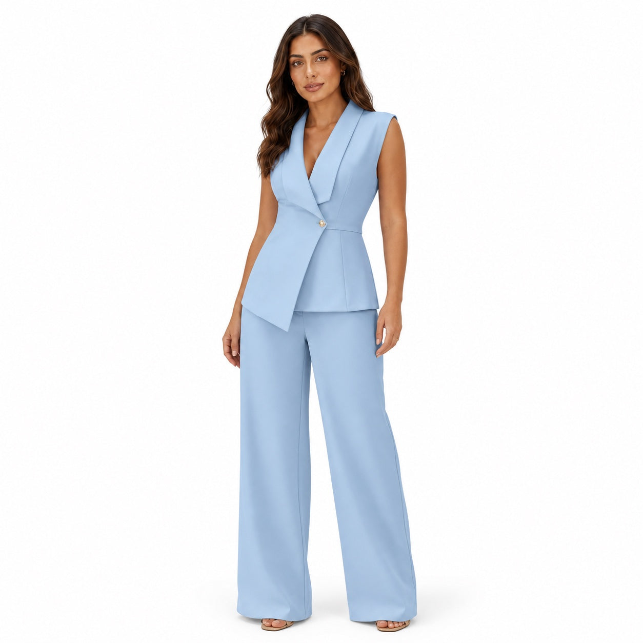 Women's Sleeveless Waistcoat and Wide-Leg Trousers Set Tailored Fit