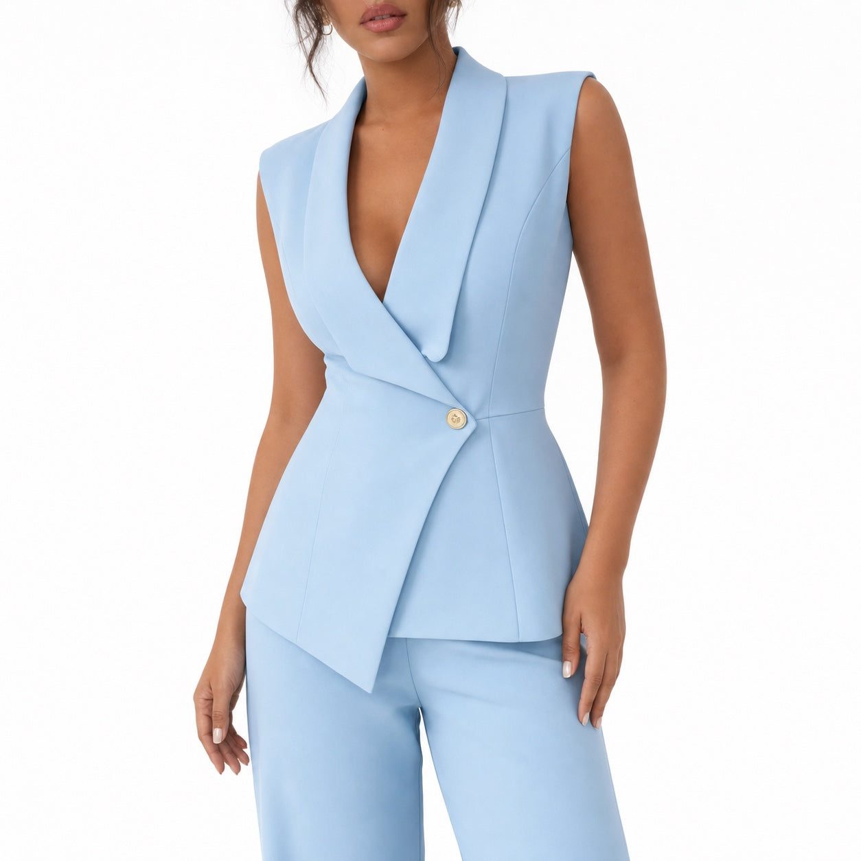 Women's Sleeveless Waistcoat and Wide-Leg Trousers Set Tailored Fit