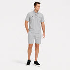 Men's Textured Polo Shirt and Shorts Set Twin Chest Pockets Relaxed Fit - Grey front