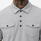 Men's Textured Polo Shirt and Shorts Set Twin Chest Pockets Relaxed Fit - Grey detail
