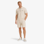 Men's Textured Polo Shirt and Shorts Set Twin Chest Pockets Relaxed Fit - Khaki front