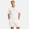 Men's Textured Polo Shirt and Shorts Set Twin Chest Pockets Relaxed Fit - White front